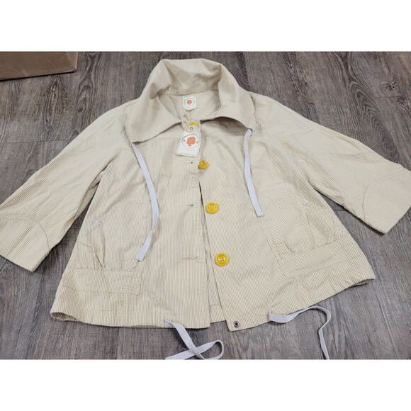 Anthropologie Tulle NWT Jacket Crop M Seersucker Yellow White 3/4 Sleeve Stripes - Picture 1 of 6